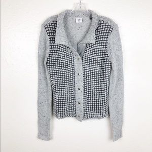 CAbi Gray Knit Cardigan Sweater‎ Snap Button Up S